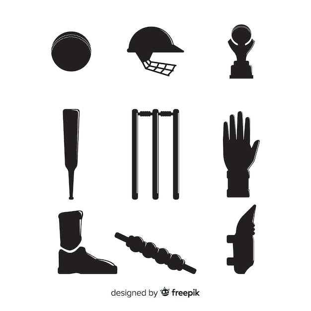 Collezione silhouette di elementi di cricket