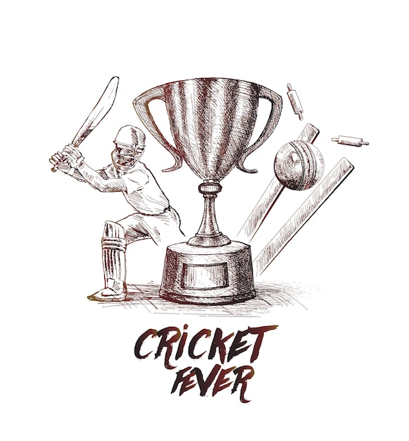 Cricket fever freehand sketch grafisch ontwerp vectorillustratie