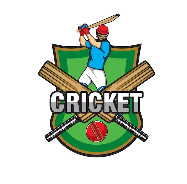 Cricket game icon with crossed bat, ball and player