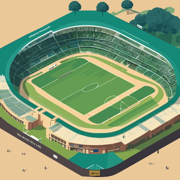 Vettore progettazione illustrativa dello stadio di cricket verde e del campo verde