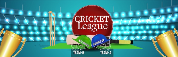 Cricket league championship banner with cricketer helmet