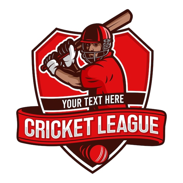 Vettore campionato del logo di cricket con il vettore dell'illustrazione del giocatore