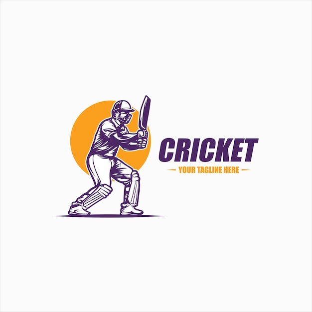 クリケット選手権のロゴとプレイヤーのイラストベクトル