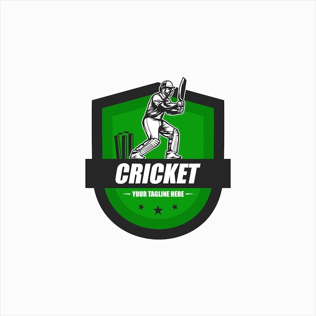 Vettore logo di un club di cricket o di calcio insegna logo di cricket con disegno vettoriale sullo sfondo dello scudo