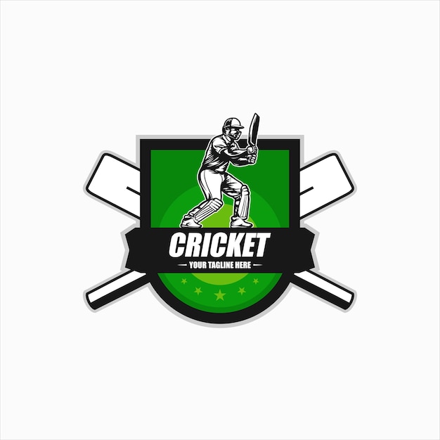 Vettore logo di un club di cricket o di calcio insegna logo di cricket con disegno vettoriale sullo sfondo dello scudo