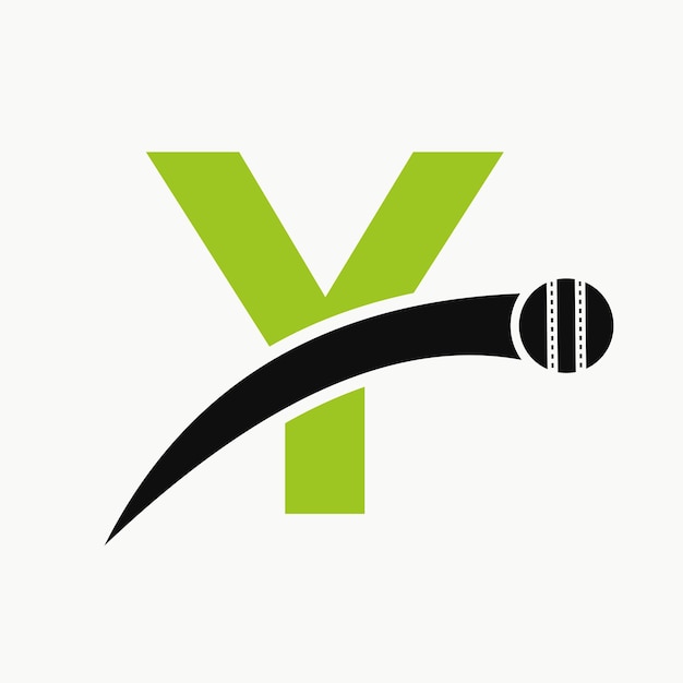 Vector cricket logo op letter y met bewegende cricket bal pictogram cricket bal logo sjabloon