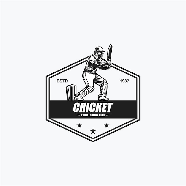 Logo cricket silhouette di un giocatore di cricket illustrazione vettoriale