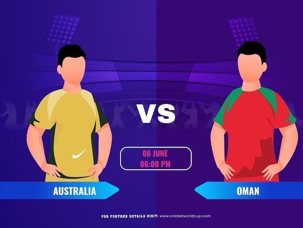 Vector cricket match between australia vs oman player team advertising poster design