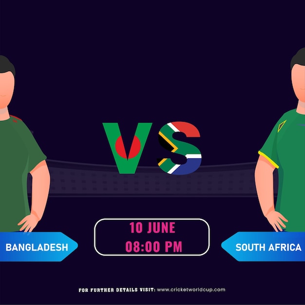 Cricket match between bangladesh vs south africa team with their countrys captain character social media poster design