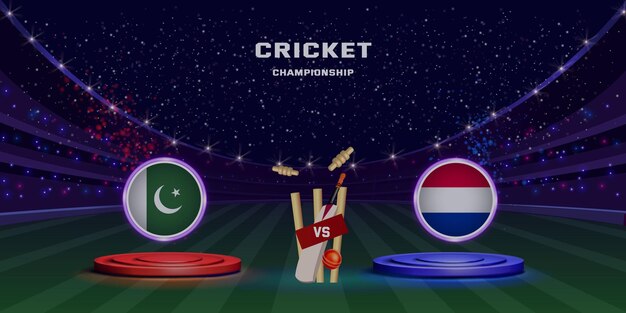 Cricket match concept champions league with participant countries batsman helmets and stadium