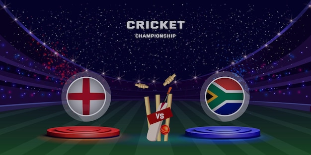 Cricket match concept champions league with participant countries batsman helmets and stadium