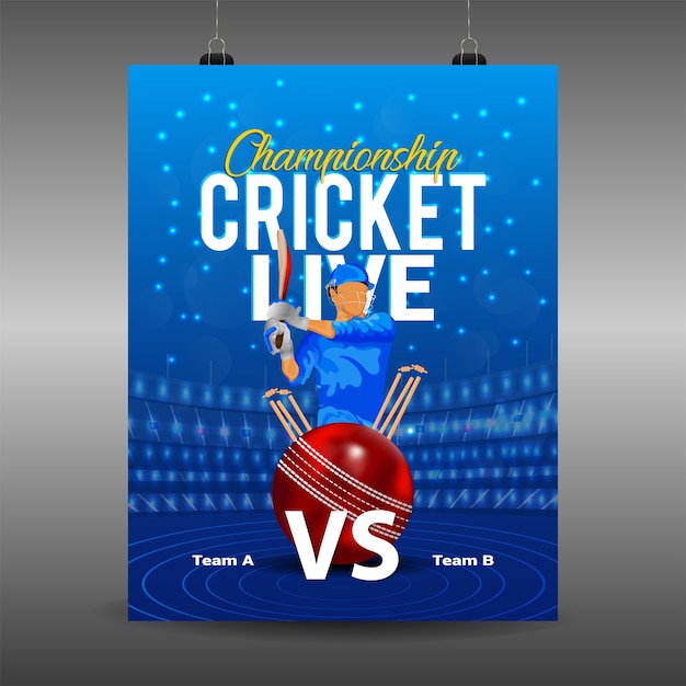 Vector cricket match concept with stadium and background