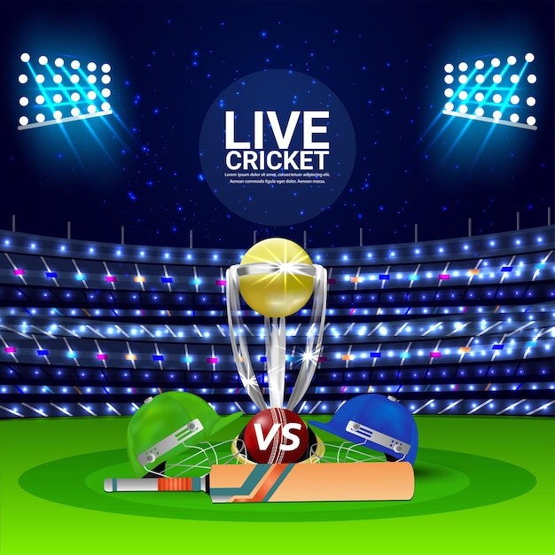 Premium Vector Cricket match concept with stadium and background