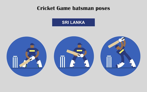 Cricket player in different batting activity Vector illustration