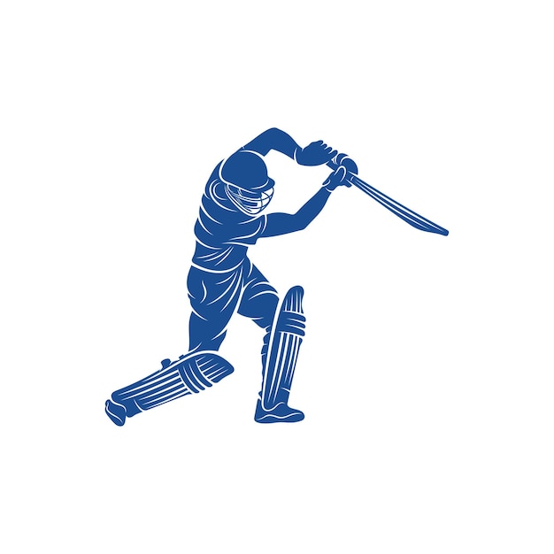 Vettore illustrazione del modello di simbolo dell'icona del vettore di progettazione del logo del giocatore di cricket