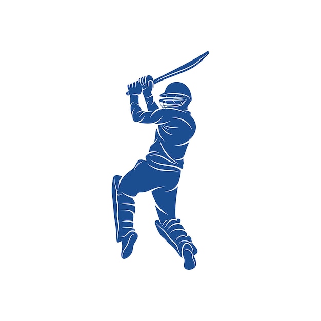 Cricket player logo design vector icon symbol template illustration