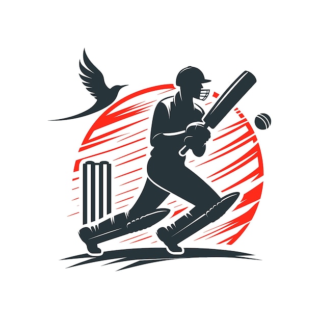 Vettore logo del giocatore di cricket che gioca concetto breve