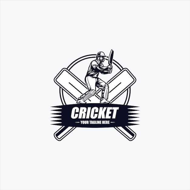 クリケット選手がクリケットをプレーしているロゴデザインベクトルアイコンシンボルテンプレートイラスト