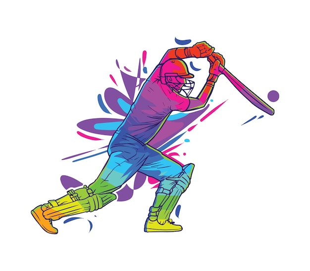 cricket player shooting action figure abstract multicolor illustration