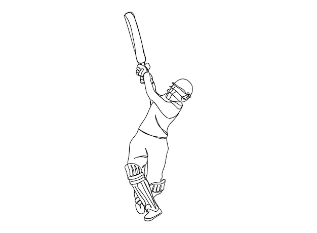 Cricket Player single-line art tekening gaat door met lijn vectorillustratie