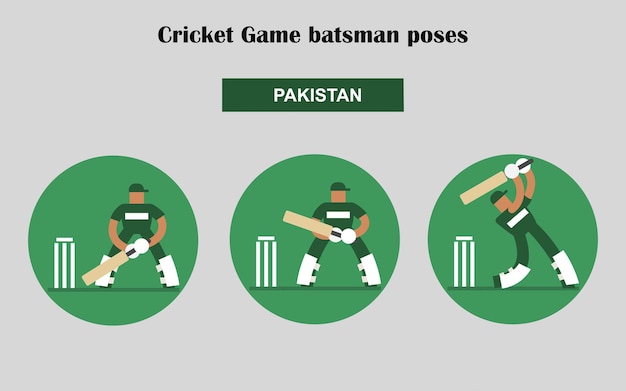 игрок в крикет в различных позах векторные иллюстрации