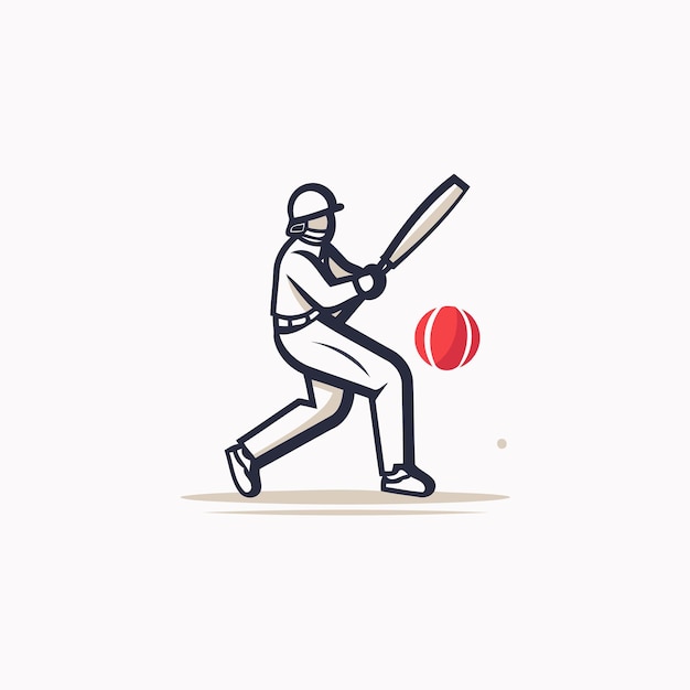 Игрок в крикет с битой и мячом в действии Векторная иллюстрация