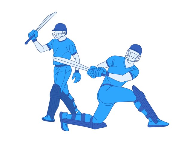 Cricket players design elements Line drawing style vector illustration