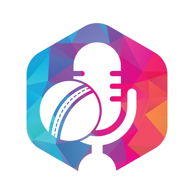 Cricket Podcast logo ontwerpsjabloon Microfoon en cricket bal logo conceptontwerp