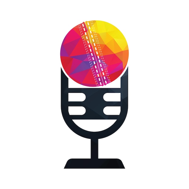 Cricket Podcast logo in Trophy shape Microphone and cricket ball logo concept design