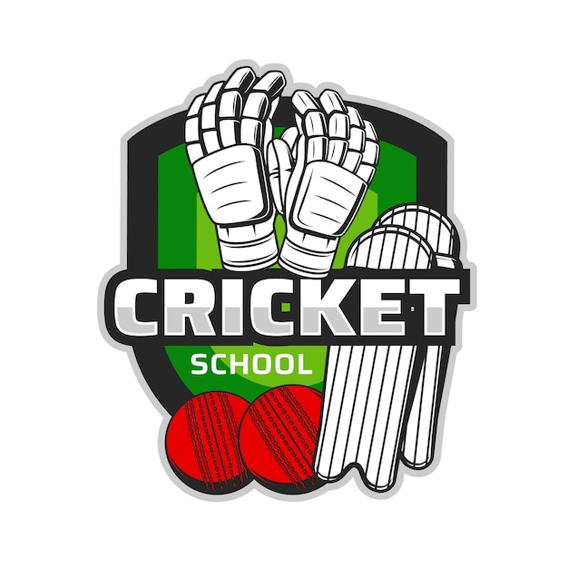 Cricket school icon or badge with game equipment