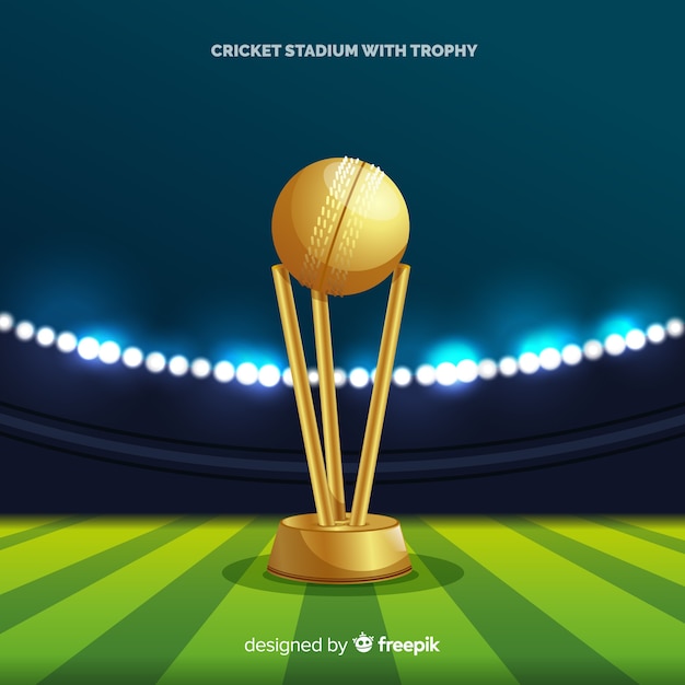 Vector cricket stadium background with golden cup