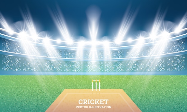 Cricket Stadium with Spotlights. Illustration.