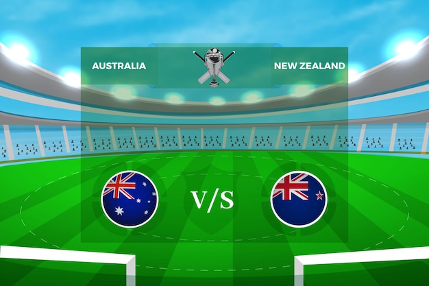 참가팀 호주 대 뉴질랜드의 크리켓 월드컵 2023