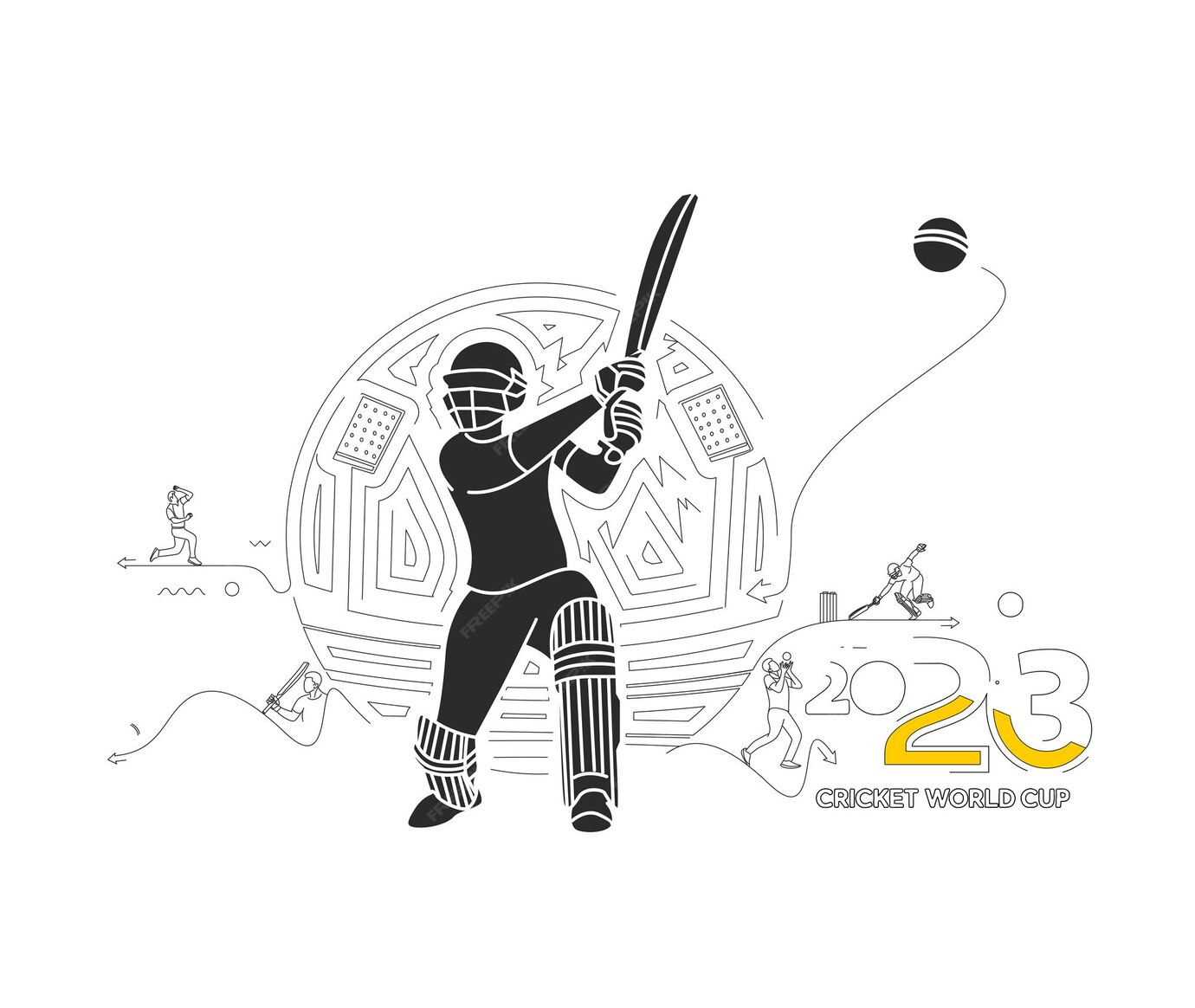 Premium Vector Cricket world cup cricket championship lineart background