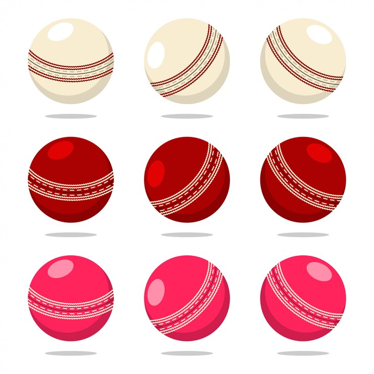 Cricketbal in verschillende kleuren. cartoon sportartikelen set geïsoleerd op een witte achtergrond.