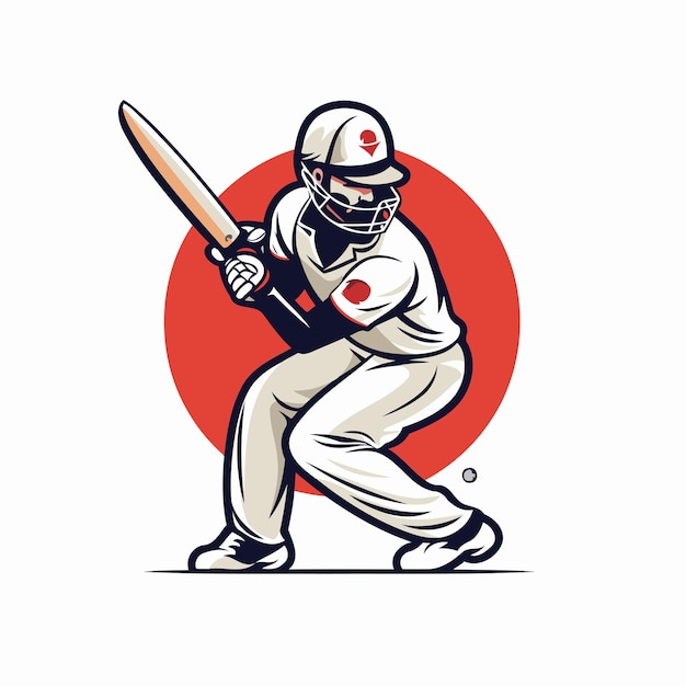 Cricketspeler die de bal met een knuppel raakt Vector illustratie