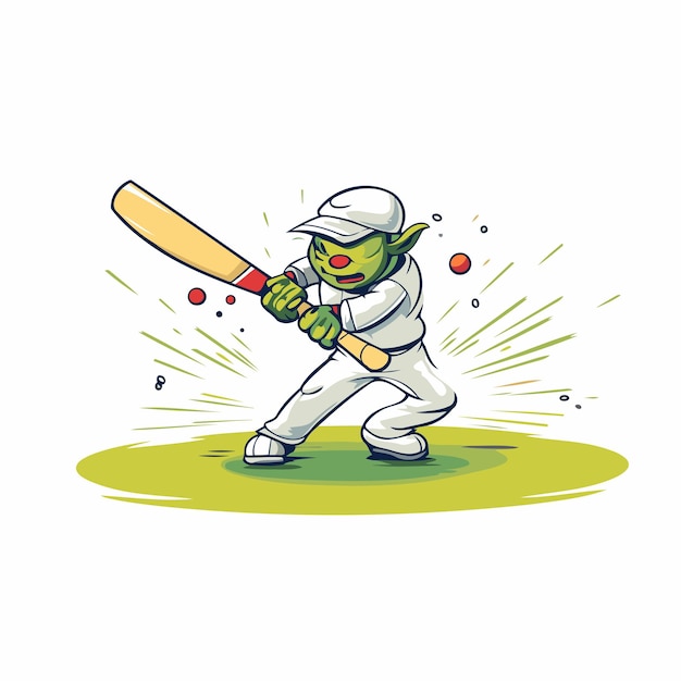 Cricketspeler met knuppel en bal Cartoon vector illustratie