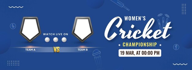 Vector cricketwedstrijd dames tussen india vs australië met vlagschilden op blauwe achtergrond voor kampioenschapsconcept reclamebanner of koptekstontwerp