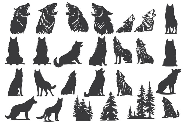 Cricut wolf silhouette svg vector bundle