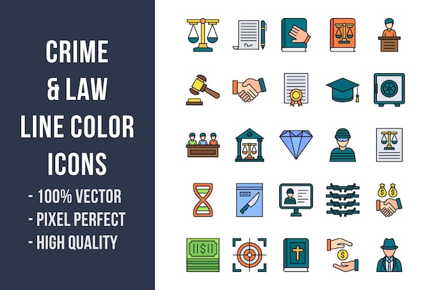Crime and Law Line Color Icons