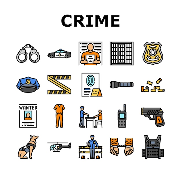 Crime scene police evidence icons set vector