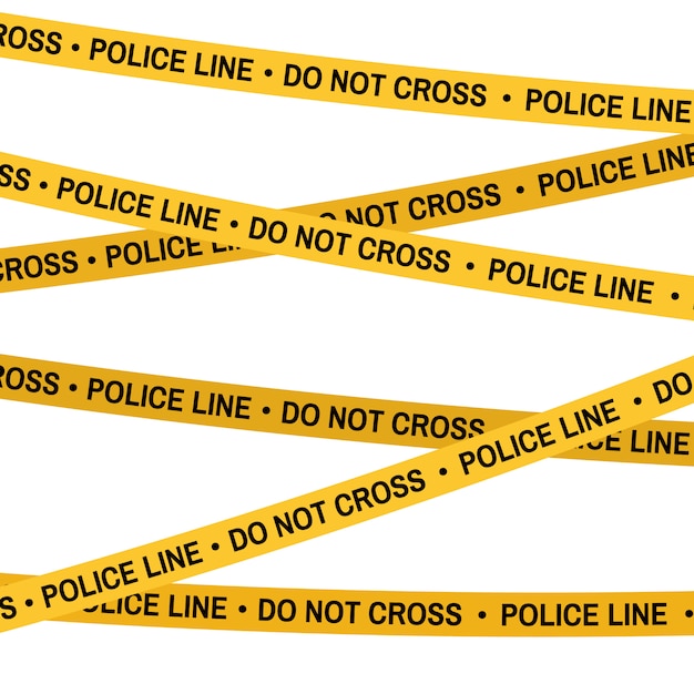 Vector crime scene yellow tape, police line do not cross tape. cartoon flat-style. vector white background.