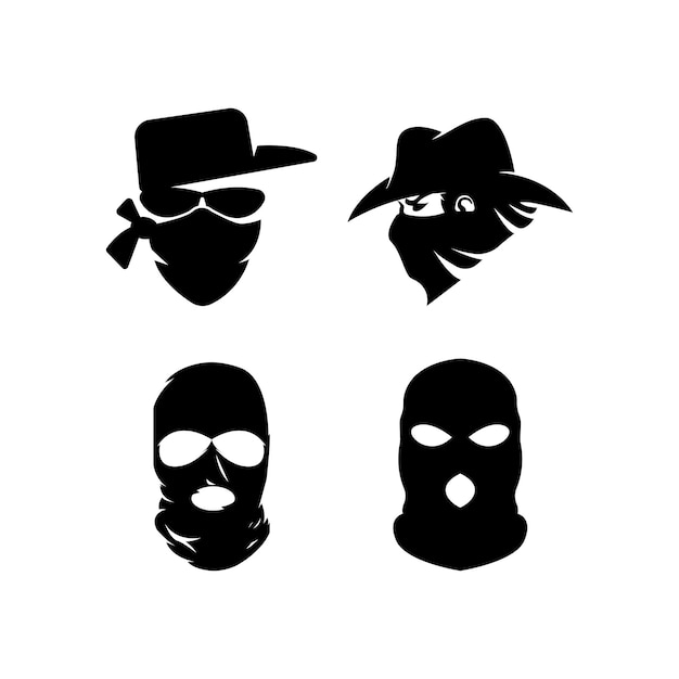 Illustrazione del disegno vettoriale del logo della maschera criminale e dell'icona del bandito