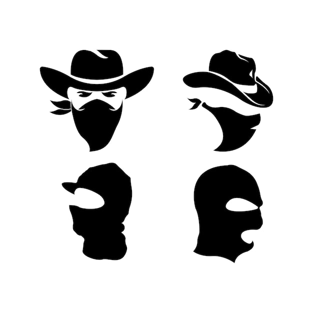 Illustrazione del disegno vettoriale del logo della maschera criminale e dell'icona del bandito