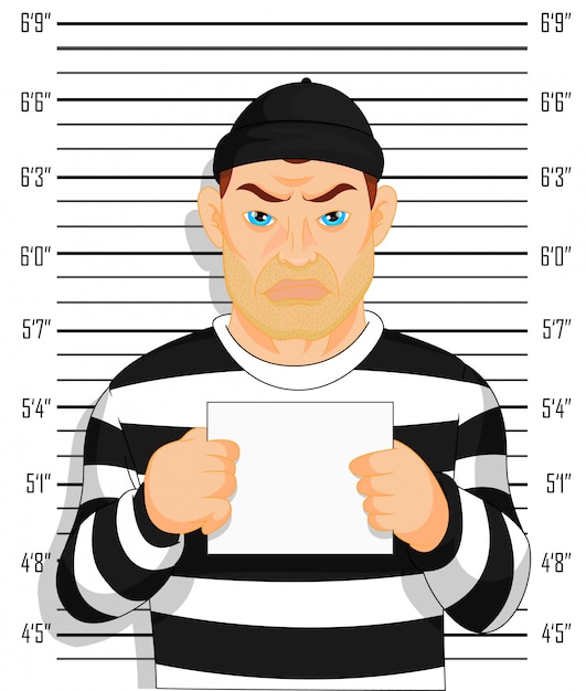 Vector criminal photo caught criminal stands beside wall