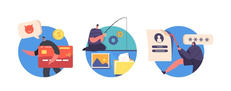 Vector criminals burglars hackers or crackers wear masks holding rod stolen credit card and crowbar isolated icons avatars