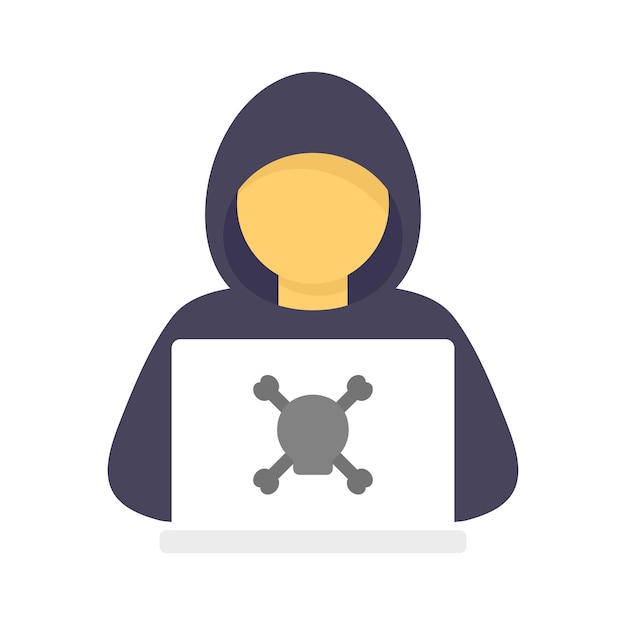 Criminele hacker pictogram Vlakke afbeelding van criminele hacker vector pictogram geïsoleerd op een witte achtergrond