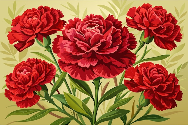 Vector crimson carnations bloom in abundance their velvety petals a testament to enduring admiration