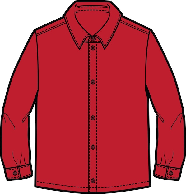 crimson chef uniform shirt vector illustration template tech pack technical drawing flat sketch