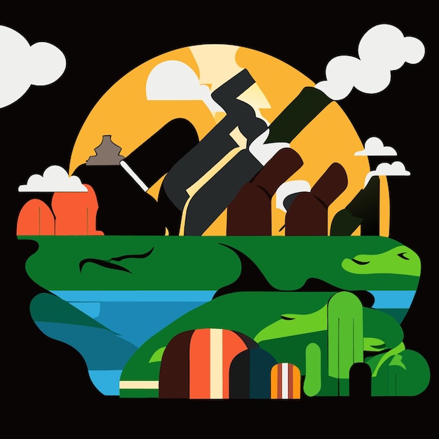 Crisis canvas earth's deforestation and global warming eps